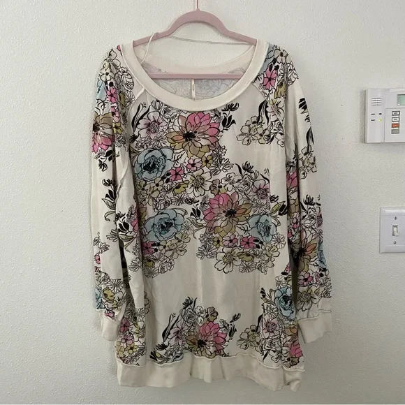 Free People Floral Off-the-Shoulder Sweater - Cream and Multicolor - Picture 4 of 11